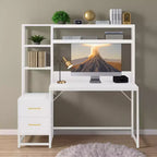 MAYEERTY Bureau d'ordinateur tout-en-un, poste de travail multifonctionnel avec 2 tiroirs, étagère supérieure et étagères de rangement, style industriel