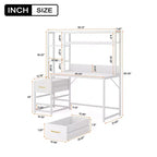 MAYEERTY Bureau d'ordinateur tout-en-un, poste de travail multifonctionnel avec 2 tiroirs, étagère supérieure et étagères de rangement, style industriel