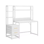 MAYEERTY Bureau d'ordinateur tout-en-un, poste de travail multifonctionnel avec 2 tiroirs, étagère supérieure et étagères de rangement, style industriel