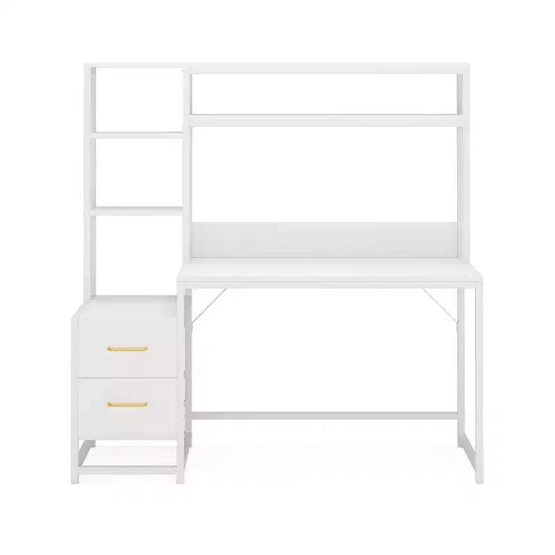 MAYEERTY Bureau d'ordinateur tout-en-un, poste de travail multifonctionnel avec 2 tiroirs, étagère supérieure et étagères de rangement, style industriel