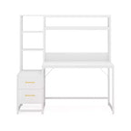 MAYEERTY Bureau d'ordinateur tout-en-un, poste de travail multifonctionnel avec 2 tiroirs, étagère supérieure et étagères de rangement, style industriel