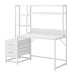 MAYEERTY Bureau d'ordinateur tout-en-un, poste de travail multifonctionnel avec 2 tiroirs, étagère supérieure et étagères de rangement, style industriel