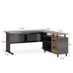 MAYEERTY Bureau d'ordinateur tout-en-un, poste de travail multifonctionnel avec 2 tiroirs, étagère supérieure et étagères de rangement, style industriel