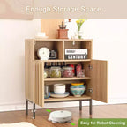 Meuble de rangement industriel-rustique avec portes à effet chêne ondulé, cadre en fer et étagères réglables pour le salon, l'entrée ou la chambre à coucher