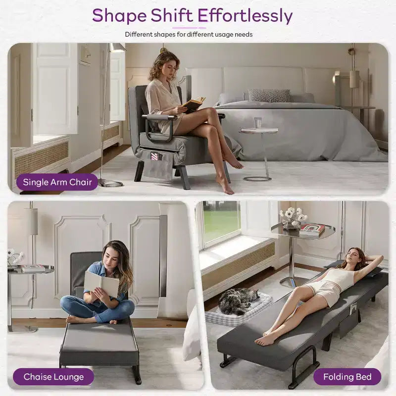 Fauteuil convertible TYBOATLE pour adultes avec dossier réglable sur 5 positions et oreiller, canapé-lit futon individuel confortable pour appartement, bureau