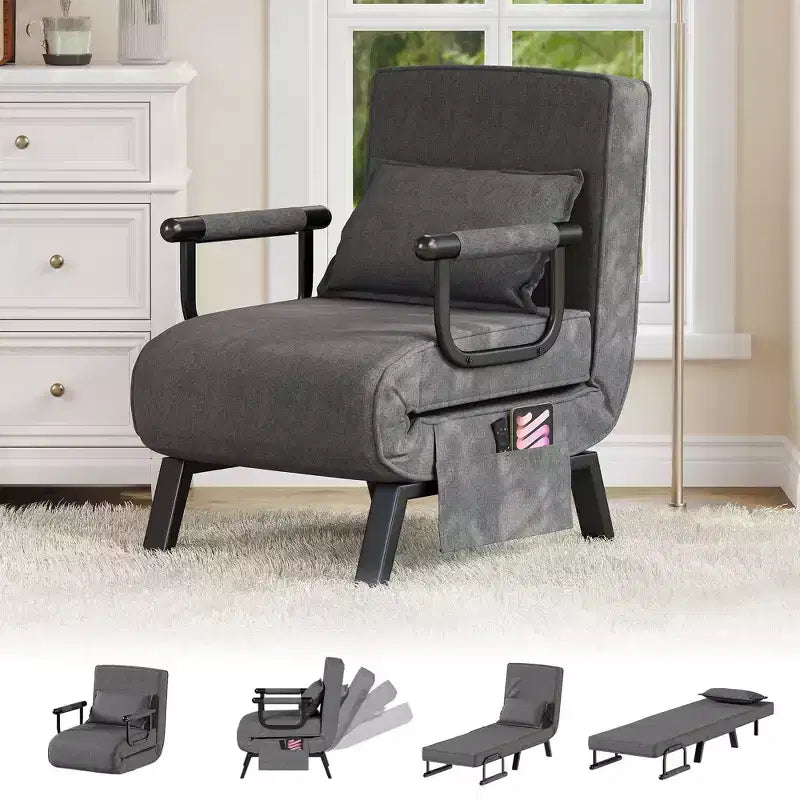 Fauteuil convertible TYBOATLE pour adultes avec dossier réglable sur 5 positions et oreiller, canapé-lit futon individuel confortable pour appartement, bureau