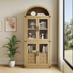 Bibliothèque arquée de 181 cm de haut avec portes et tiroirs - Vitrine en bois de 40 cm de profondeur, bibliothèques arrondies de style ferme pour salon et cuisine