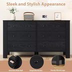 Commode à 6 tiroirs pour chambre à coucher, commode double moderne avec tiroirs de rangement, commode en bois pour chambre à coucher, entrée, couloir