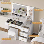 Table de toilette avec chaise, miroir et lumières réglables sur 3 modes de luminosité, Coiffeuse de maquillage