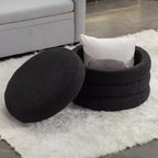 GDFStudio Hayden 24 Pouf de rangement en velours/bouclette touffeté à rainures en bois avec plateau rabattable