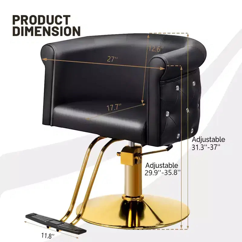 Chaise de coiffeur de salon Karl Home Noire Dorée Moderne Hydraulique Robuste Pivotante avec Dossier Incurvé