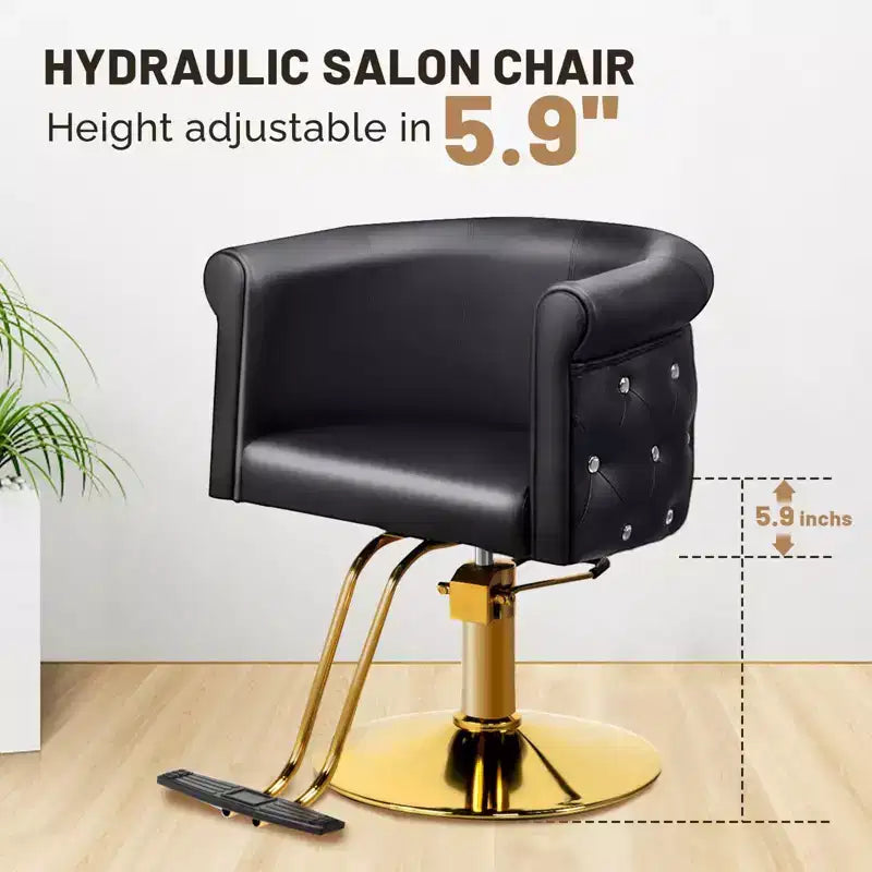 Chaise de coiffeur de salon Karl Home Noire Dorée Moderne Hydraulique Robuste Pivotante avec Dossier Incurvé