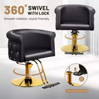 Chaise de coiffeur de salon Karl Home Noire Dorée Moderne Hydraulique Robuste Pivotante avec Dossier Incurvé