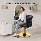 Chaise de coiffeur de salon Karl Home Noire Dorée Moderne Hydraulique Robuste Pivotante avec Dossier Incurvé