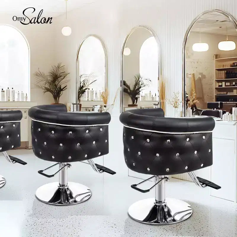 Chaise de coiffeur de salon Karl Home Noire Dorée Moderne Hydraulique Robuste Pivotante avec Dossier Incurvé