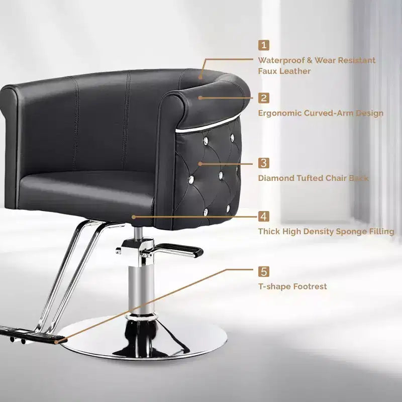 Chaise de coiffeur de salon Karl Home Noire Dorée Moderne Hydraulique Robuste Pivotante avec Dossier Incurvé