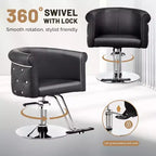 Chaise de coiffeur de salon Karl Home Noire Dorée Moderne Hydraulique Robuste Pivotante avec Dossier Incurvé