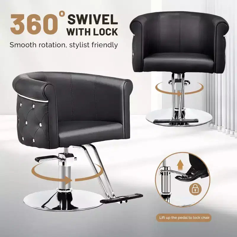 Chaise de coiffeur de salon Karl Home Noire Dorée Moderne Hydraulique Robuste Pivotante avec Dossier Incurvé