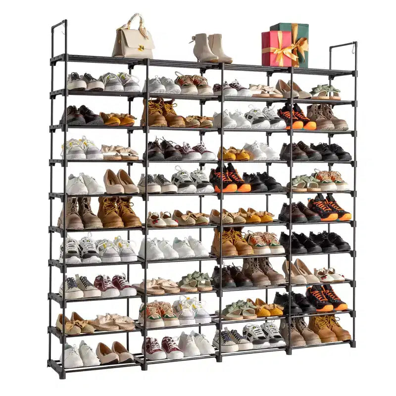 Karl Home Étagère à chaussures de 10 étages en fer noir et plastique, largeur 65,75 po