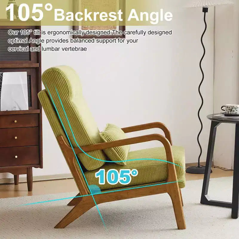 Chaise de loisirs d'intérieur Karl Home à dossier haut en bois massif, accoudoirs, structure en fer et lin