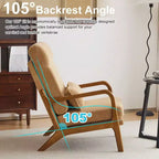 Chaise de loisirs d'intérieur Karl Home à dossier haut en bois massif, accoudoirs, structure en fer et lin