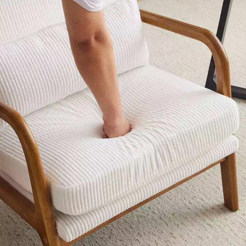 Chaise de loisirs d'intérieur Karl Home à dossier haut en bois massif, accoudoirs, structure en fer et lin