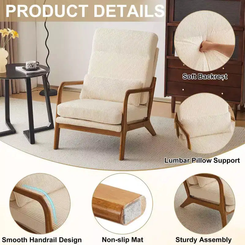 Chaise de loisirs d'intérieur Karl Home à dossier haut en bois massif, accoudoirs, structure en fer et lin