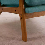 Chaise de loisirs d'intérieur Karl Home à dossier haut en bois massif, accoudoirs, structure en fer et lin