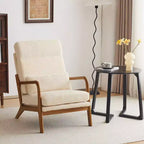 Chaise de loisirs d'intérieur Karl Home à dossier haut en bois massif, accoudoirs, structure en fer et lin