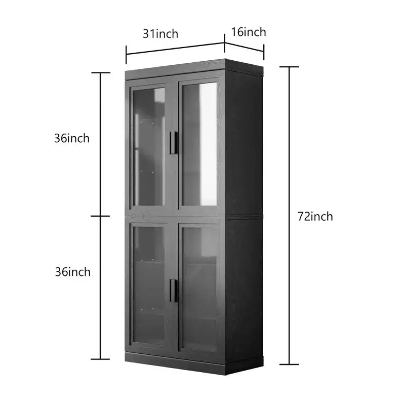 Meuble de rangement vitré. Le corps du meuble et la porte offrent un double espace de rangement. Le verre trempé de qualité alimentaire est résistant à l'humidité et aux rayures.