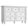 7 drawer dresser, large storage dresser, chest of drawers, white wood storage cabinet, solid wood legs, suitable for bedroom, living room, entryway