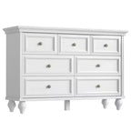 7 drawer dresser, large storage dresser, chest of drawers, white wood storage cabinet, solid wood legs, suitable for bedroom, living room, entryway