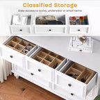 Commode 7 tiroirs, grande commode de rangement, commode, meuble de rangement en bois blanc, pieds en bois massif, convient pour chambre à coucher, salon, entrée