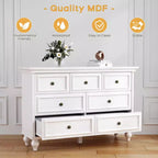 Commode 7 tiroirs, grande commode de rangement, commode, meuble de rangement en bois blanc, pieds en bois massif, convient pour chambre à coucher, salon, entrée