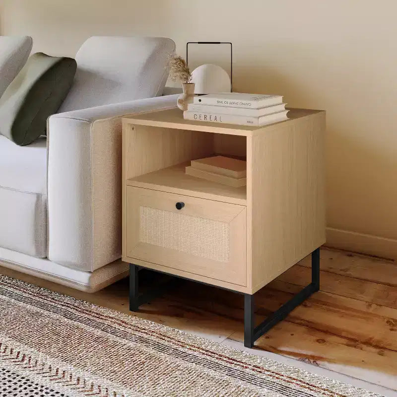 Table de Chevet/Table de Nuit en Bois de Style Mid-Century Moderne Merrick Lane avec Tiroir et Étagère