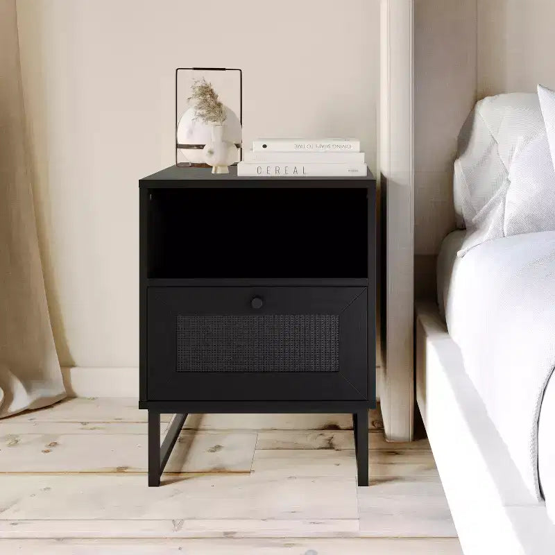 Merrick Lane Mid-Century Modern Wooden Bed Side Table/Nightstand with Drawer and Shelf