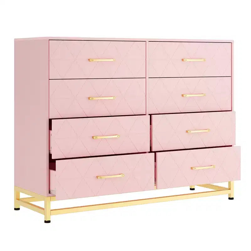 Commode à 8 tiroirs avec poignées métalliques, commode en bois moderne avec tiroirs profonds, dispositif anti-basculement, convient pour placard, salon, chambre à coucher