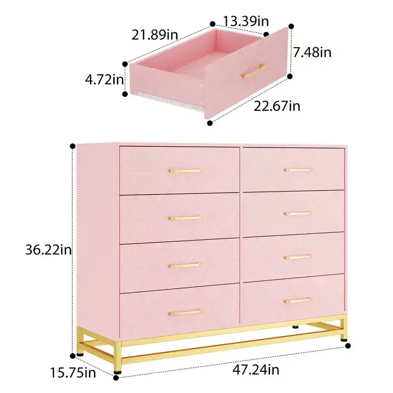 Commode à 8 tiroirs avec poignées métalliques, commode en bois moderne avec tiroirs profonds, dispositif anti-basculement, convient pour placard, salon, chambre à coucher