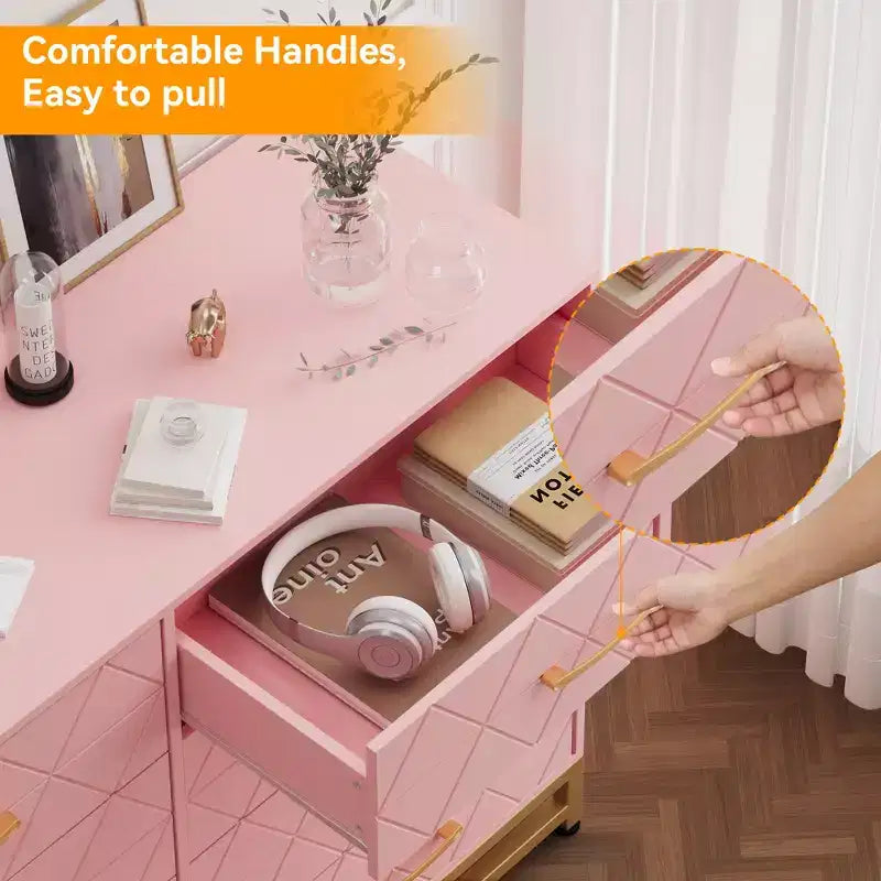 Commode à 8 tiroirs avec poignées métalliques, commode en bois moderne avec tiroirs profonds, dispositif anti-basculement, convient pour placard, salon, chambre à coucher