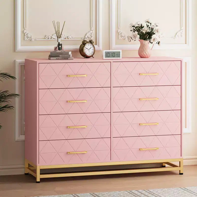 Commode à 8 tiroirs avec poignées métalliques, commode en bois moderne avec tiroirs profonds, dispositif anti-basculement, convient pour placard, salon, chambre à coucher