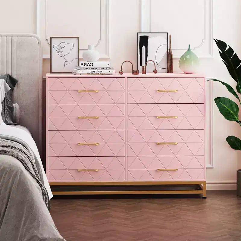 Commode à 8 tiroirs avec poignées métalliques, commode en bois moderne avec tiroirs profonds, dispositif anti-basculement, convient pour placard, salon, chambre à coucher