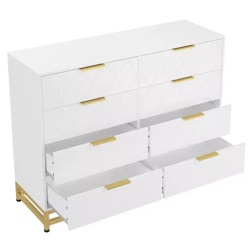 Commode à 8 tiroirs avec poignées métalliques, commode en bois moderne avec tiroirs profonds, dispositif anti-basculement, convient pour placard, salon, chambre à coucher