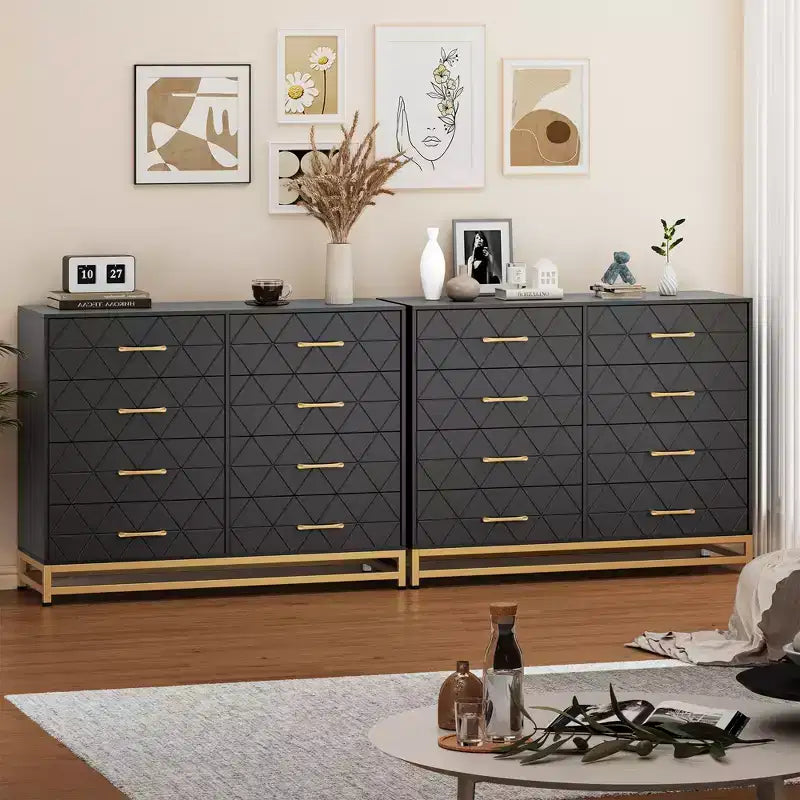8 drawer dresser with metal handles, modern wooden chest of drawers with deep drawers, anti-tip device, suitable for closet, living room, bedroom
