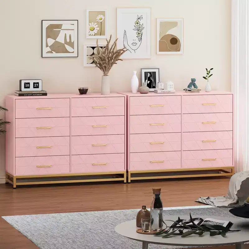 Commode à 8 tiroirs avec poignées métalliques, commode en bois moderne avec tiroirs profonds, dispositif anti-basculement, convient pour placard, salon, chambre à coucher