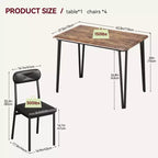Ensemble de salle à manger pour 4 personnes, petite table de cuisine carrée et 4 chaises rembourrées, table en bois moderne de 5 pièces avec 4 chaises