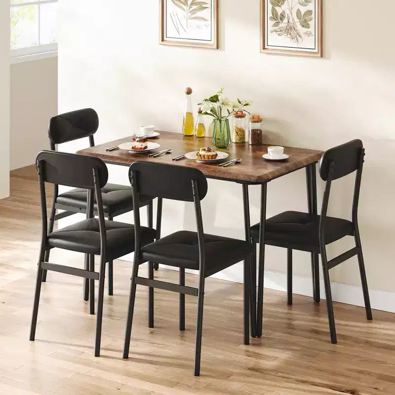 Ensemble de salle à manger pour 4 personnes, petite table de cuisine carrée et 4 chaises rembourrées, table en bois moderne de 5 pièces avec 4 chaises