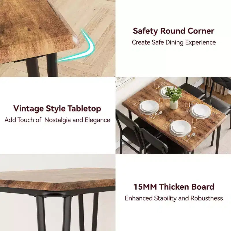 Ensemble de salle à manger pour 4 personnes, petite table de cuisine carrée et 4 chaises rembourrées, table en bois moderne de 5 pièces avec 4 chaises