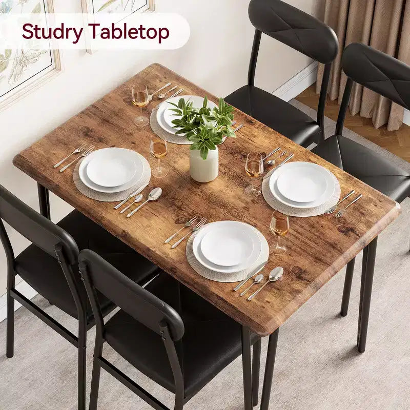 Ensemble de salle à manger pour 4 personnes, petite table de cuisine carrée et 4 chaises rembourrées, table en bois moderne de 5 pièces avec 4 chaises