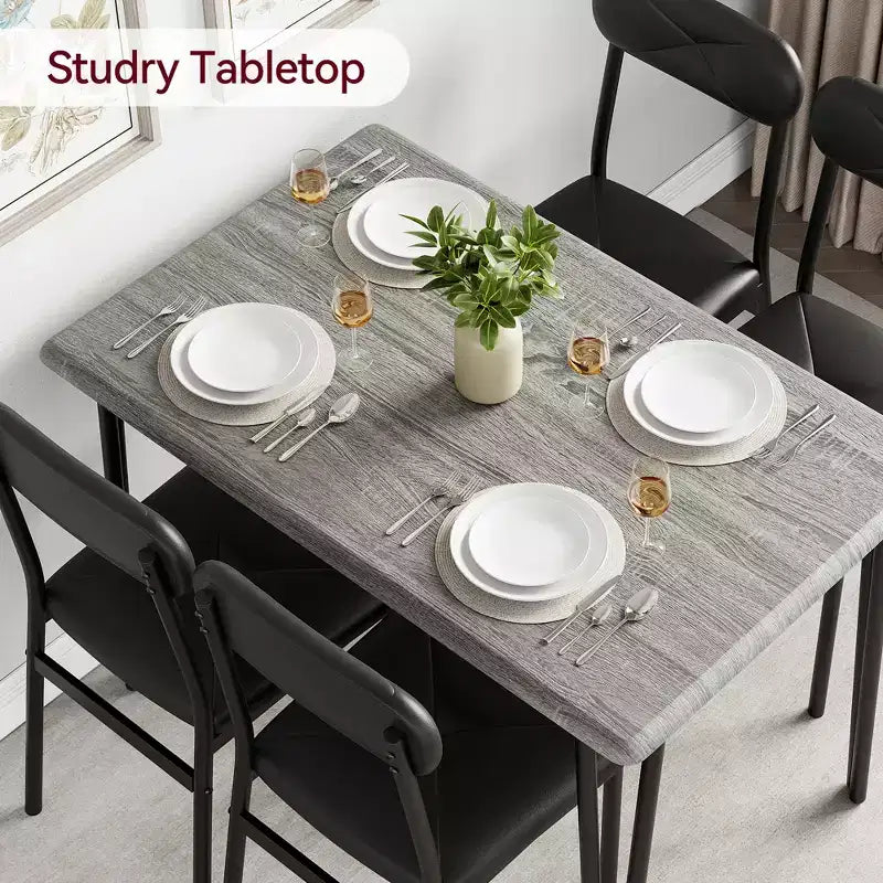 Ensemble de salle à manger pour 4 personnes, petite table de cuisine carrée et 4 chaises rembourrées, table en bois moderne de 5 pièces avec 4 chaises