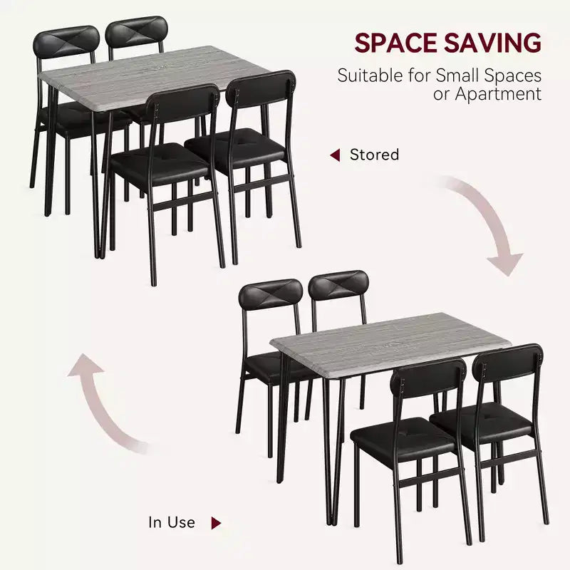 Ensemble de salle à manger pour 4 personnes, petite table de cuisine carrée et 4 chaises rembourrées, table en bois moderne de 5 pièces avec 4 chaises